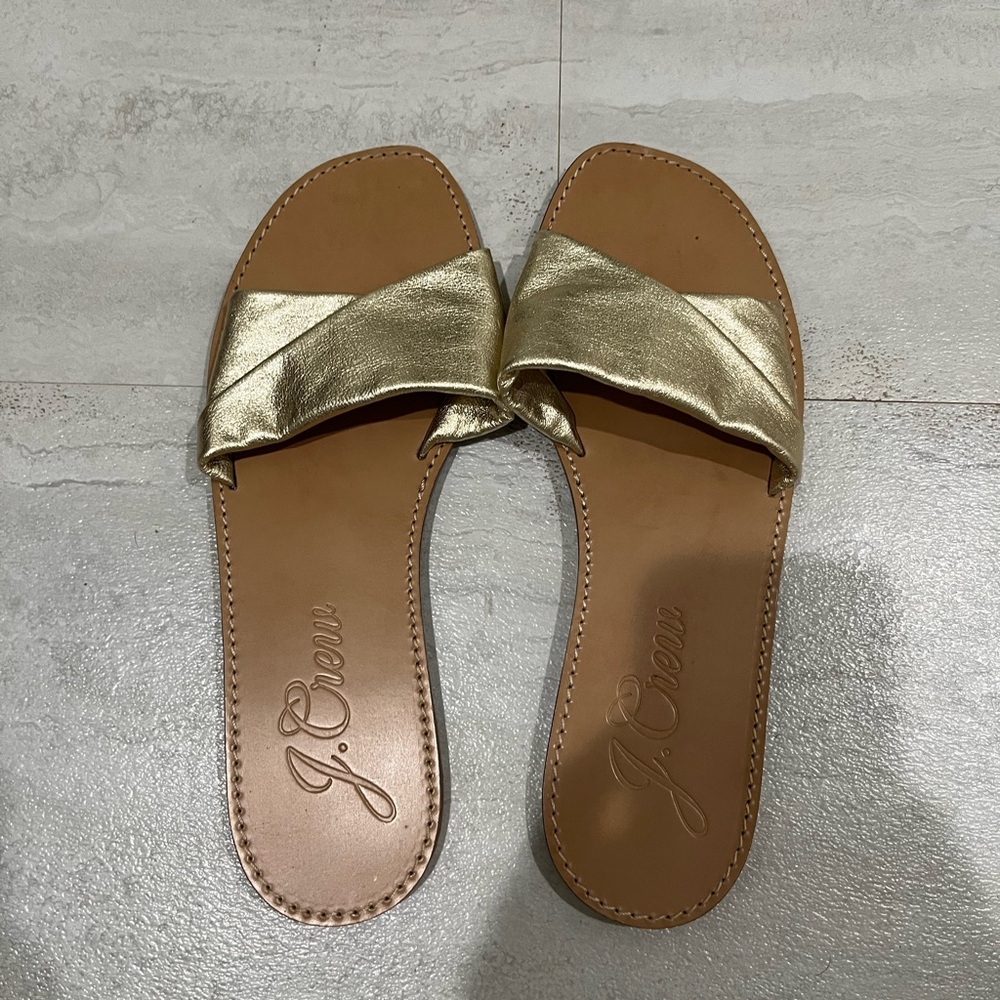 J. Crew Metallic Gold Slide Sandals